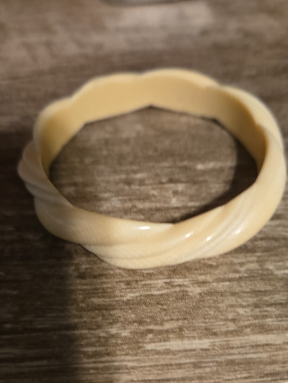 Vintage French Ivory Celluloid Twisted Bangle Bracelet 2.5"